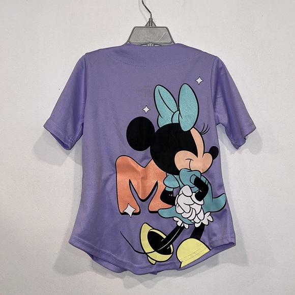NWOT Disney Minnie Mouse Shimmer Glitter Kids Baseball Jersey Shirt 4/5 - Picture 6 of 9